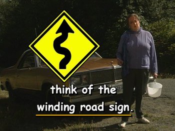 think of the winding road sign
