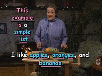 This example is a simple list: I like apples, oranges, and bananas.