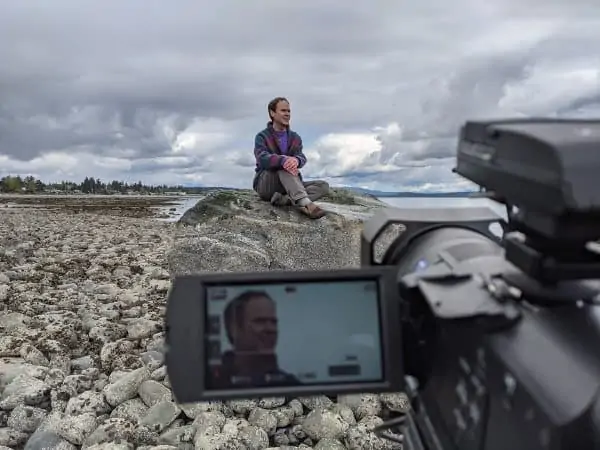 David filming the Intermediate Cozy Grammar Course