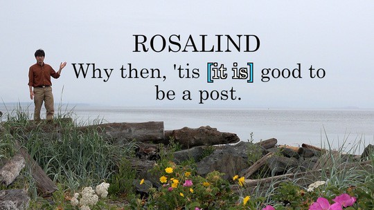 Rosalind: Why then, 'tis [it is] good to be a post.