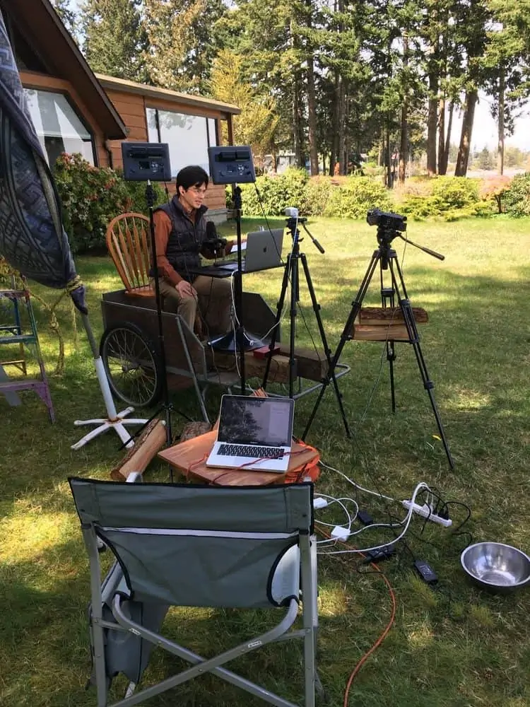 Behind the scenes of a live Ask Cozy Grammar session earlier this year in front of Marie's cozy beach cottage.