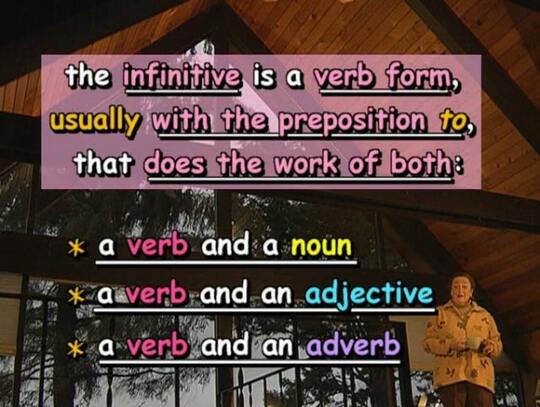 the infinitive is a verb form, usually with the preposition TO, that does the work of both 1) a verb and a noun, 2) a verb and an adjective, and 3) a verb and an adverb