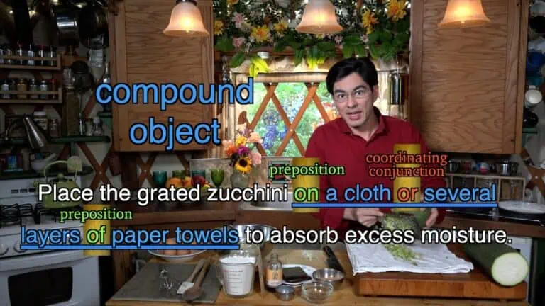 compound object Place the grated zucchini on a cloth or several layers of paper towels to absorb excess moisture.