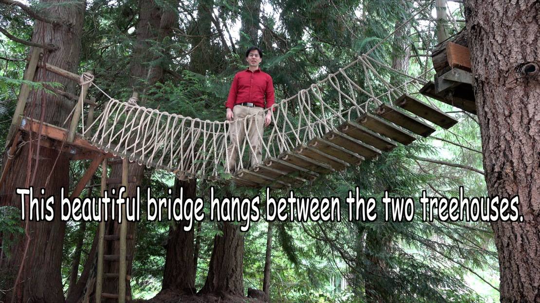 This beautiful bridge hangs between the two treehouses.